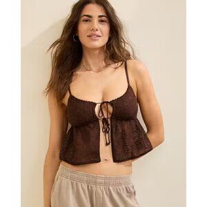 Aerie Show Off High Tide Lace Tie Front Tank Top NEW